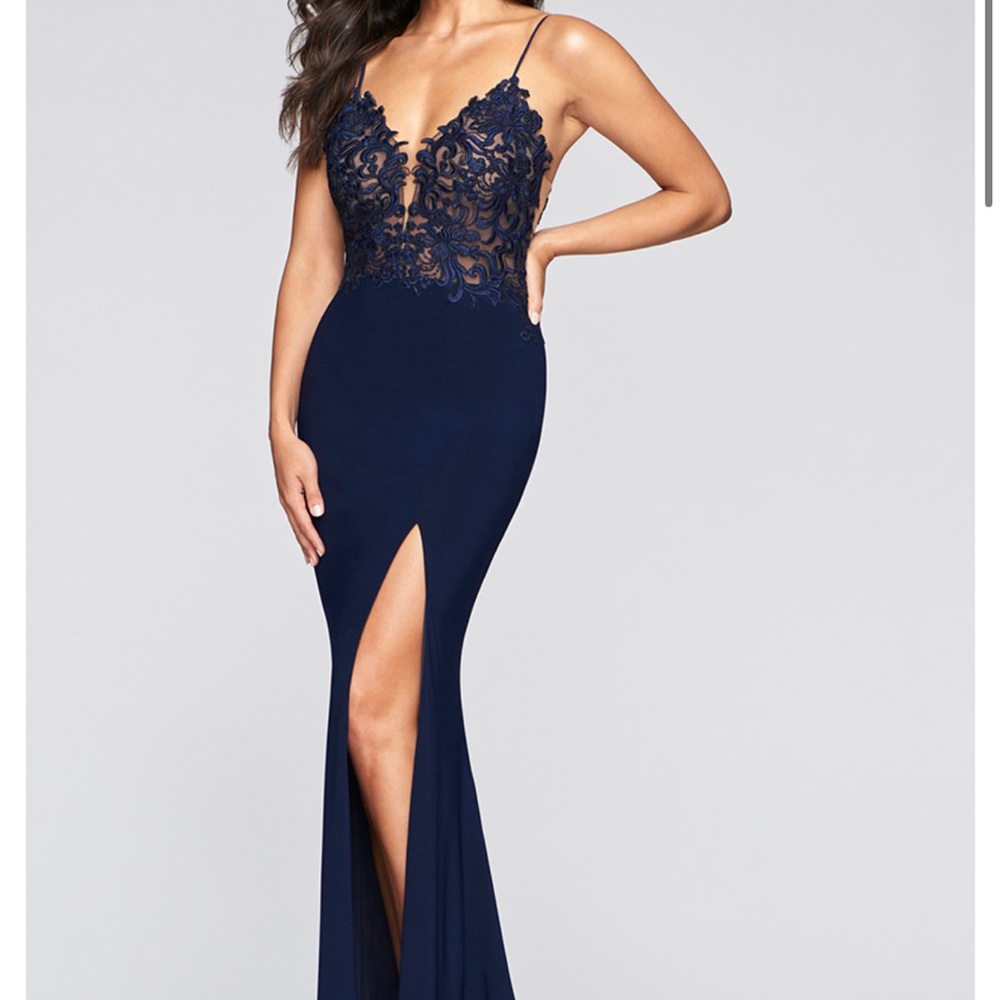 Faviana Dark Navy Blue Evening Gown